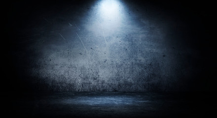 Empty black studio room. Dark background. Abstract dark empty studio room texture.  Product showcase spotlight background. Dark Studio Gallery