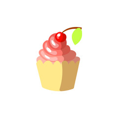 Cute cartoon sweet cake vector illustration. Colorful cake icon with cherry on top and sprinkles. Cute cartoon round cake