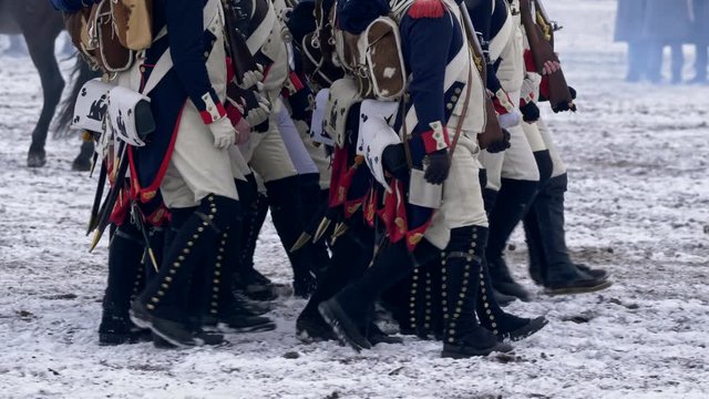 Napoleonic soldiers of Grande Armee marching