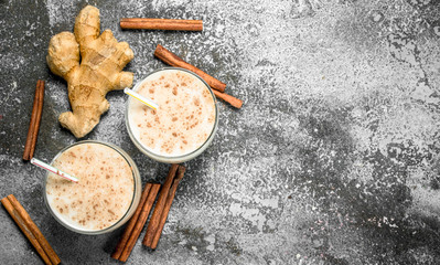 Milk smoothie with ginger and cinnamon.