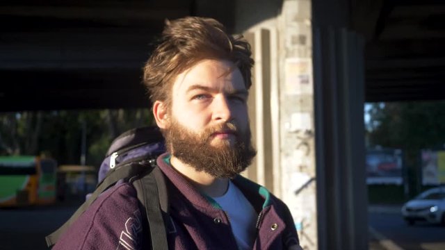 Young Male Backpacker Portrait.