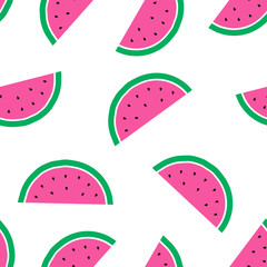 Seamless pattern with watermelons on white background. Vector illustration in flat style