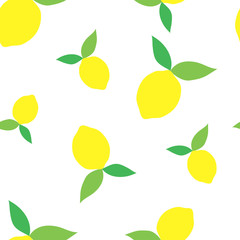 Seamless pattern with lemons on white background. Vector illustration in flat style
