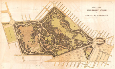 1870, Vaux and Olmstead Map of Prospect Park, Brooklyn, New York