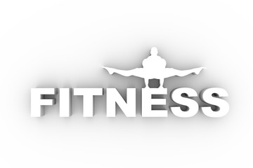 Muscular man silhouette and fitness word. Bodybuilding relative image. 3D rendering