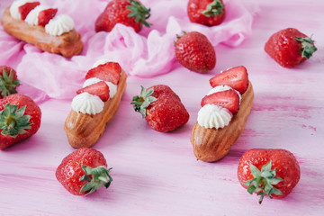 eclairs with strawberries, romantic breakfast, valentine's day