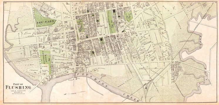 1873, Beers Map of Part of Flushing, Queens, New York City