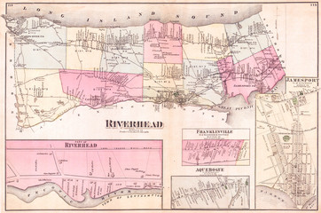 1873, Beers Map of Riverhead, Suffolk County, Long Island
