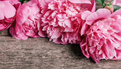 Peonies on a wooden background, Valentine's Day, Mother's Day, International Women's Day