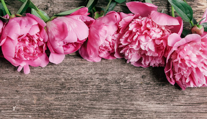 Peonies on a wooden background, Valentine's Day, Mother's Day, International Women's Day