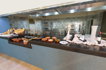 Buffet table in hotel restaurant