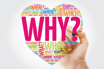 WHY? Question heart, Questions word cloud concept with marker