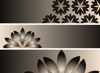 banners set with floral pattern in gold black ivory shades