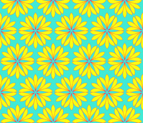 floral outlined seamless grid in bright blue yellow shades