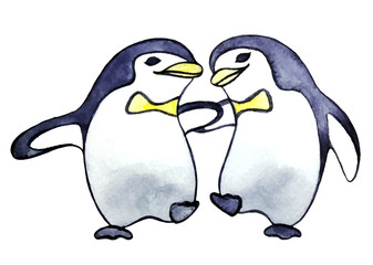 watercolor cute vector two dancers funny penguin