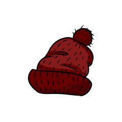 Hand drawn red hipster cap doodle. Vector isolated icon