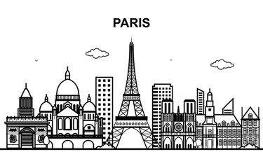 Paris City Tour Cityscape Skyline Line Outline Illustration