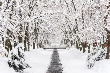 Vrnjacka banja bridges landscape during winter time.