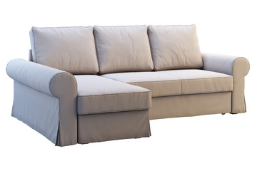 Modern beige fabric sofa with chaise lounge. 3d render