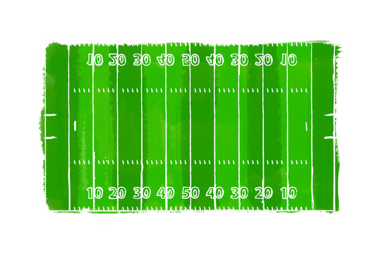 Image of a football field on a white cardboard. Tactics of the game. The concept of the game of American football. Flat lay, top view.