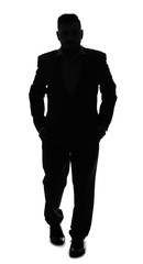 Silhouette of businessman on white background