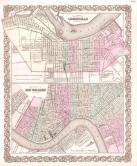 1855, Colton Plan or Map of New Orleans, Louisiana and Louisville, Kentucky