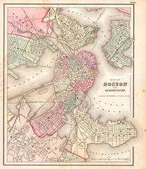 1857, Colton Map of Boston, Massachusetts