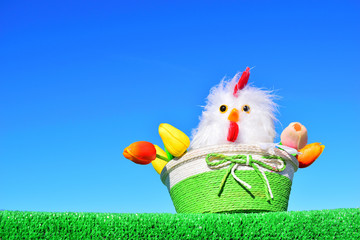 easter chicken and flowers