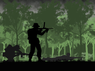 Silhouette of Australian soldier in Vietnam War circa 1966