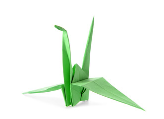 Origami crane on white background