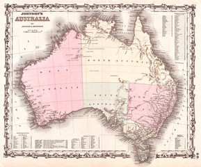 1861, Johnson and Browning Map of Australia, First Edition