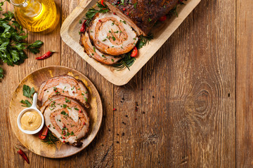 Roasted whole, stuffed with minced pork neck.