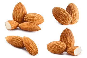 Set of almonds, isolated on white background