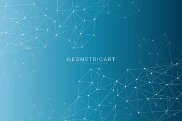 Geometric abstract background with connected line and dots. Structure molecule and communication. Big Data Visualization. Medical, technology, science background. Vector illustration.