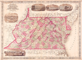 1864, Johnson's Map of Virginia, Delaware, Maryland and West Virginia