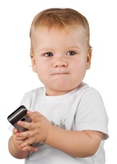 Baby boy holding a mobile phone