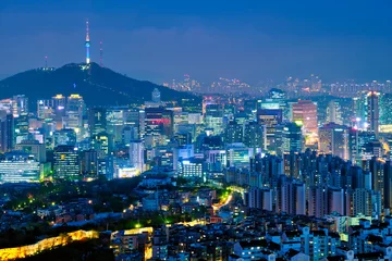 Fotobehang Seoul skyline in the night, South Korea. © Dmitry Rukhlenko
