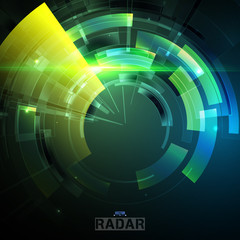 Abstract futuristic HUD radar display. Sci-fi design elements. Vector navigation interface background.