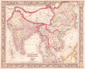 1864, Mitchell Map of India, Tibet, China and Southeast Asia