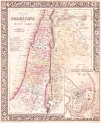 1864, Mitchell Map of Palestine, Israel or the Holy Land