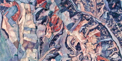 unknown territory, tribute to Picasso, abstract photography of the Spain fields from the air, aerial view, representation of human labor camps, abstract, cubism, abstract naturalism,