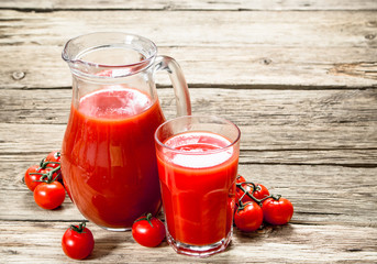 Fresh tomato juice in the jug.