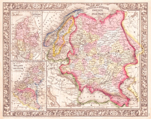 1864, Mitchell Map of Russia, Scandinavia, Denmark, Holland and Belgium