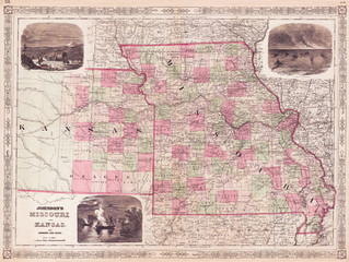 1866, Johnson's Map of Missouri and Kansas