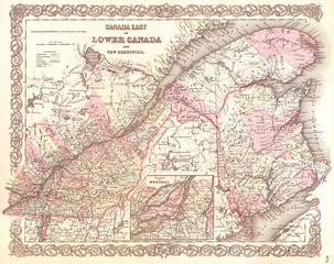 Fototapeta na wymiar 1855, Colton Map of Canada East or Quebec