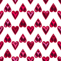 Fototapeta na wymiar Seamless pattern with decorative red hearts drawn with a red outline. Valentine's day. Vector illustration. Can be used for wallpaper, textile, invitation card, web page background.
