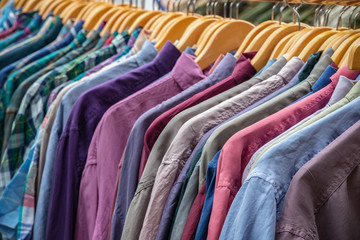 Obraz premium Second-hand shirts on display at Broadway market, a street market in Hackney, East London