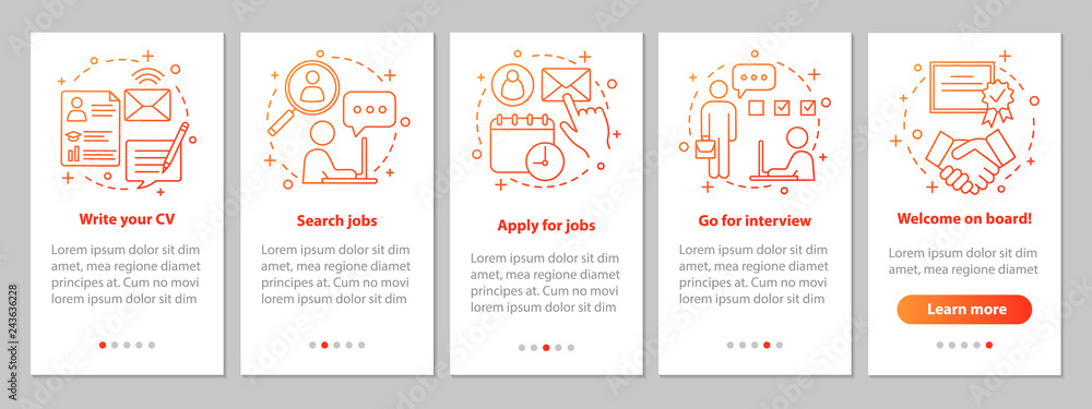 Wall mural job searching onboarding mobile app page screen with linear conc