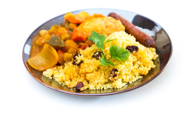 traditional moroccan dish couscous salad with Sausage