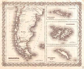 1855, Colton Map of Patagonia and the Falkland Islands.